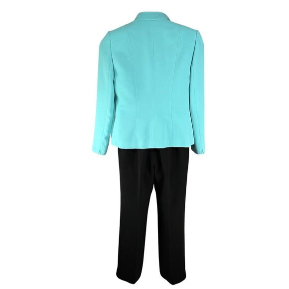 NEW Tahari Arthur S Levine Set 10 Aqua Blazer Silk Blend Tank Black Pants Preppy - Picture 3 of 16